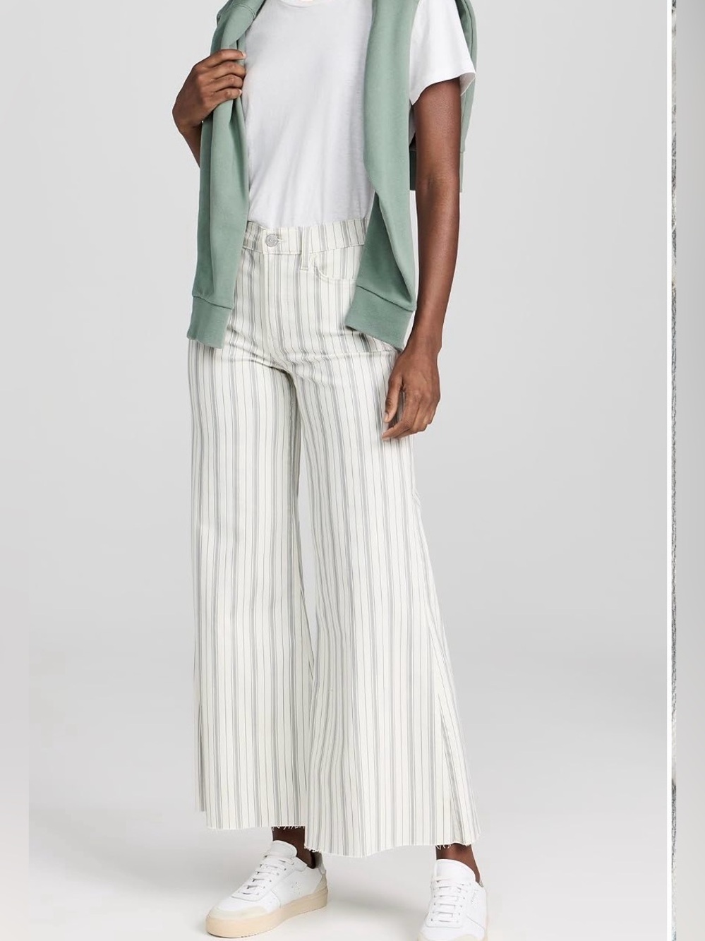 Frame Denim White Jeans with Blue Vertical Stripes — Wide Leg